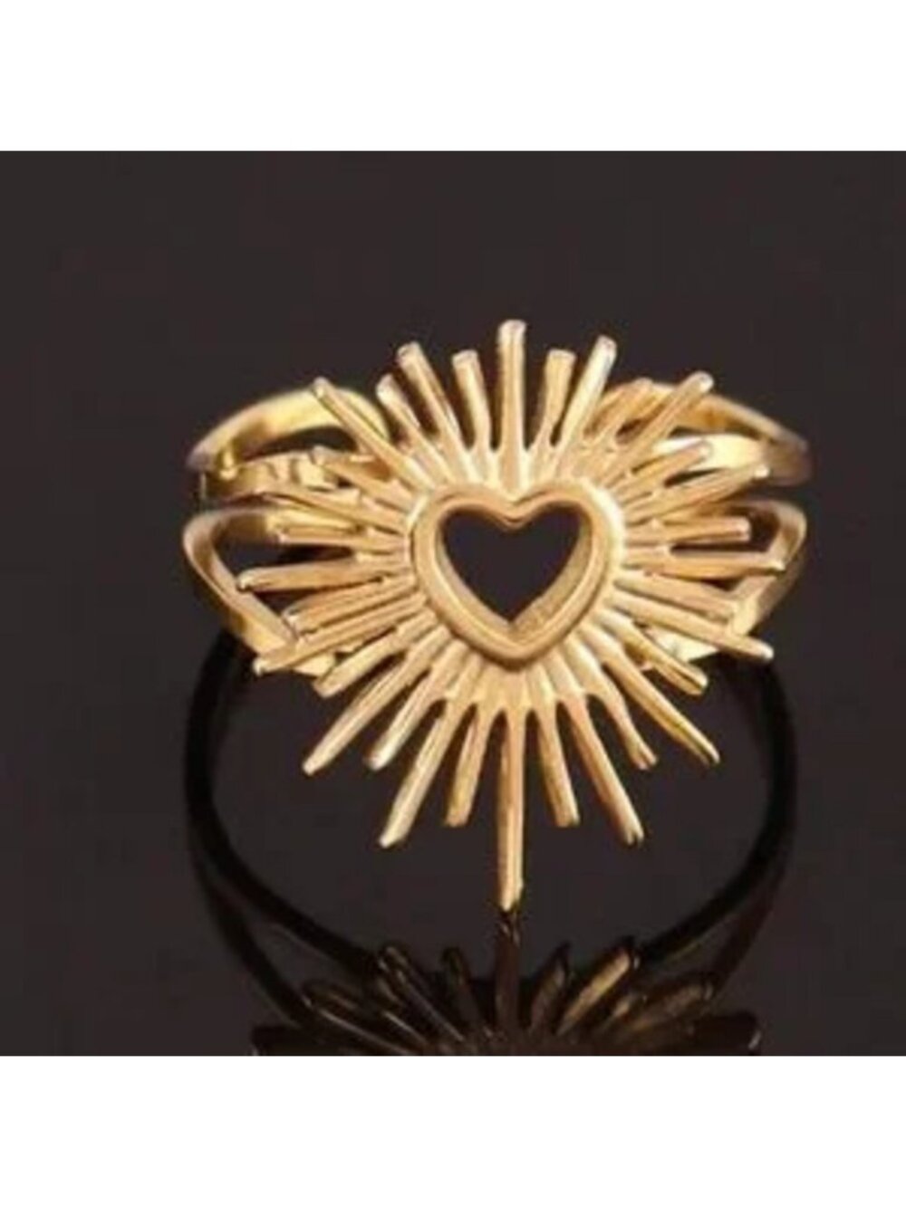 18K Gold Plated Stainless Steel Heart Burst Adjustable Ring - Picture 2 of 5